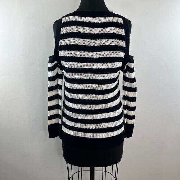 Rag & Bone White Black Sweater Striped Knit Crew Neck Cold Shoulder Sz M Medium - Picture 7 of 10